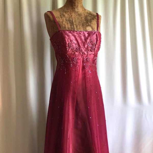 Vintage Y2K Empire-Taille ombre Heimkehr Perlen Vampy Gothic whimsygoth fairycore Abschlussball Anlass Maxi langes Kleid Größe S-M