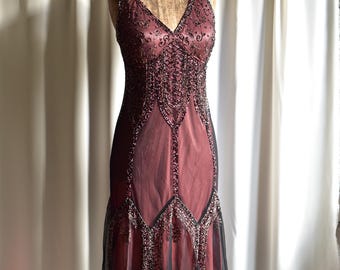 Vintage Y2K Burgundy Maxi Dress: Empire Waist Prom Gown, M-L - Etsy