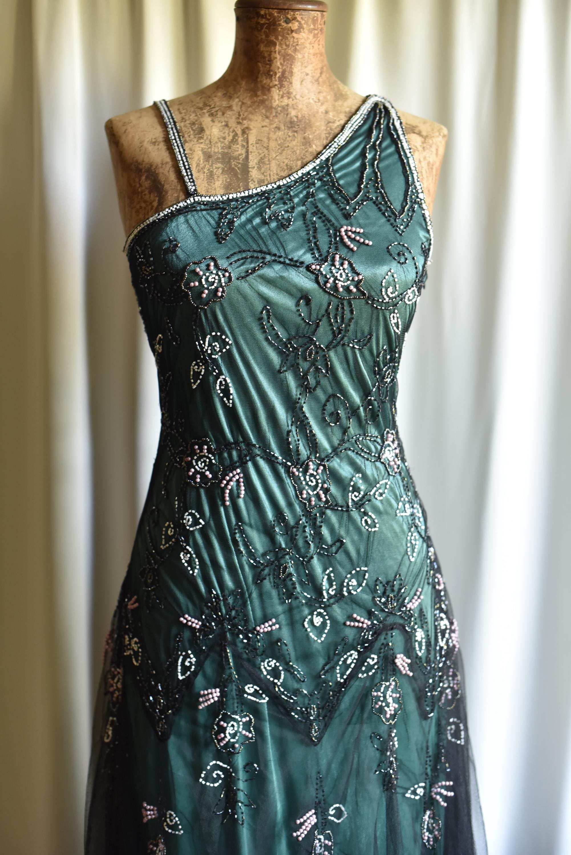 vintage beaded maxi dress Vintage Y2K Beaded Embellished Mesh Gatsby Gothic Whimsy Prom Evening  Occasion Maxi Long Dress, Size M