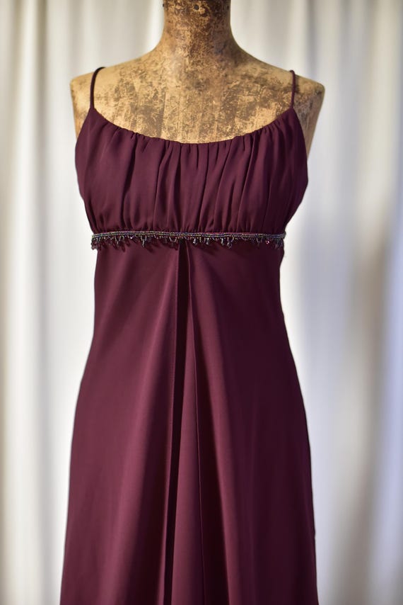 Vintage Y2K Burgundy Maxi Dress: Empire Waist Prom Gown, M-L - Etsy Vintage Y2K Burgundy Maxi Dress: Empire Waist Prom Gown, M-L - Etsy