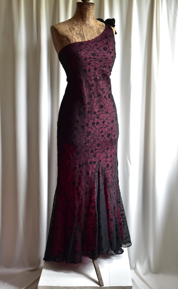 vampy prom dress Vintage 80s Glitter Goth Vampy Prom Witch Violet Purple New Wave Party Dress M