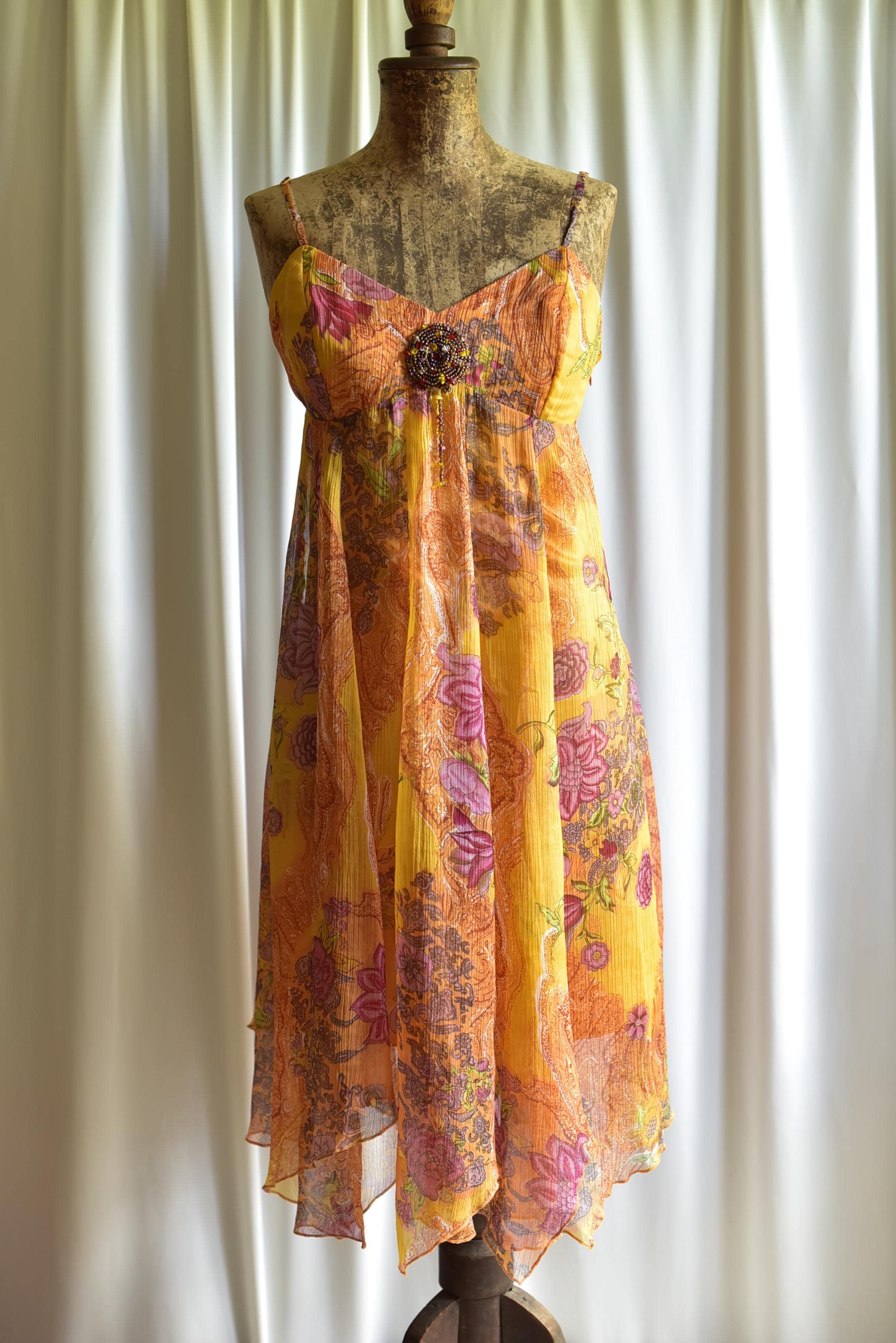 vintage beaded midi fairy dress with sharkbite hem vintage beaded dress Vintage Beaded Midi Fairy Dress With Sharkbite Hem In Olive-Olive / Regular / 0