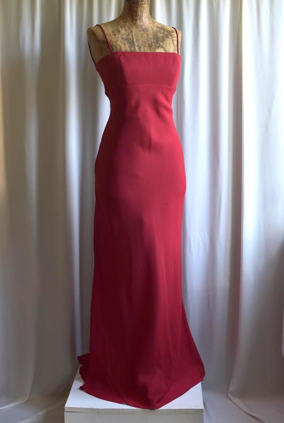 Vintage Y2K Maxi Dress: open back empire waist red Evening Gown, Size S-M
