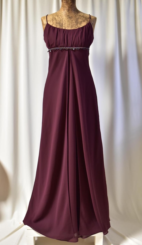 Vintage Y2K Burgundy Maxi Dress: Empire Waist Prom Gown, M-L