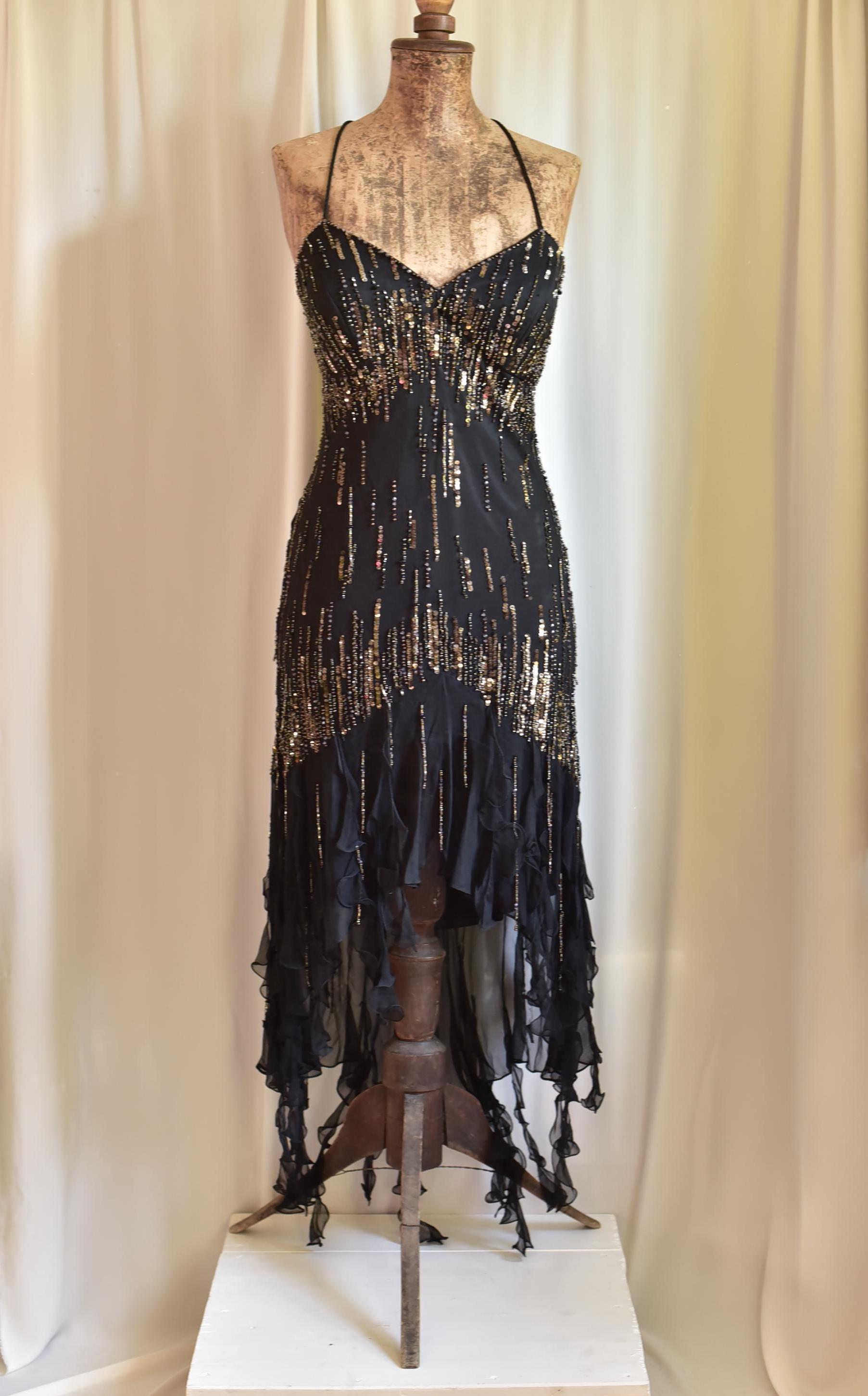 adrianna papell vintage beaded midi fairy dress Dark Green Vintage Beaded Midi Fairy Dress With Sharkbite Hem