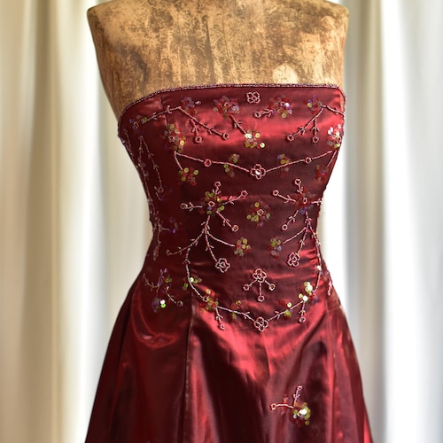 Vintage Y2K Burgundy Maxi Dress: Empire Waist Prom Gown, M-L - Etsy