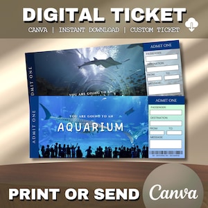 Printable Aquarium Surprise Ticket, Editable Aquarium Gift Tickets, Fake Aquarium Surprise Ticket, Experience gift ticket