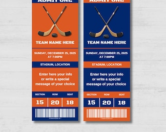 Bearbeitbares Hockeyspiel enthüllen Ticket EDMONTON CITY Farben Ticketvorlage Überraschung, Hockeyticket, sofortiger Download, Hockey Canva bearbeitbar