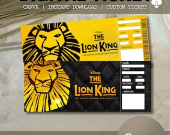 Printable Lion King Ticket | Editable Tickets | Musical Fake Surprise Ticket Lion King Souvenir Keep Sake | Instant Download