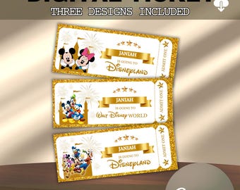 Disney world Ticket Druckbare Freizeitpark Surprise Reveal Ticket, Disney Trip Ticket, Weihnachtsgeschenk Disneyland, Instant Download