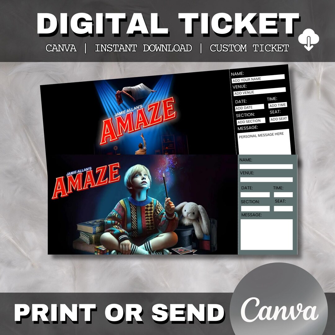 Editable AMAZE TICKET, Amaze Magic Ticket, Personalized Broadway Show ...