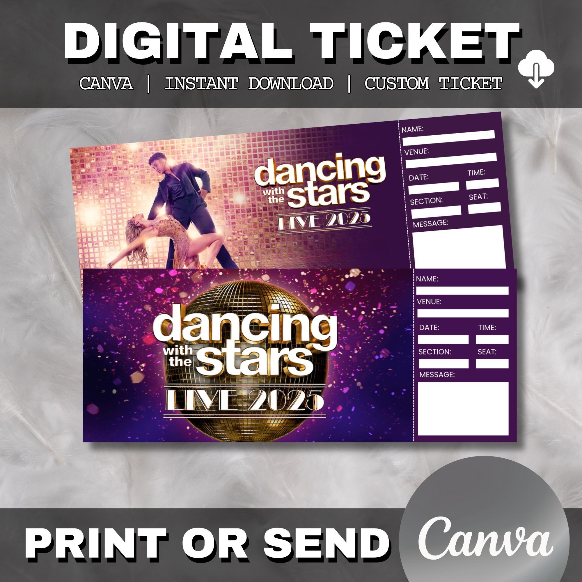 Dancing With The Stars Concert Ticket, Event Ticket Stub Souvenir, Surprise Gift Ticket, Collectible Editable Faux Event Admission Ticket