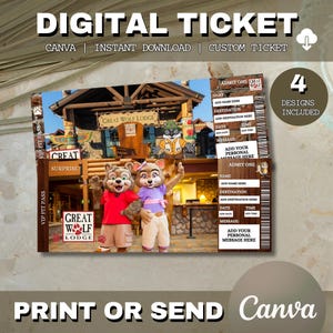 Editable GREAT WOLF LODGE Surprise Reveal Trip Gift Template. Great Wolf Lodge Keepsake Faux Souvenir Trip Ticket. Printable & Editable Pdf