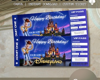 Boleto sorpresa imprimible de Toy Story, boleto sorpresa editable para parque temático, boleto sorpresa para regalo, boleto sorpresa para tarjeta de embarque, descarga instantánea