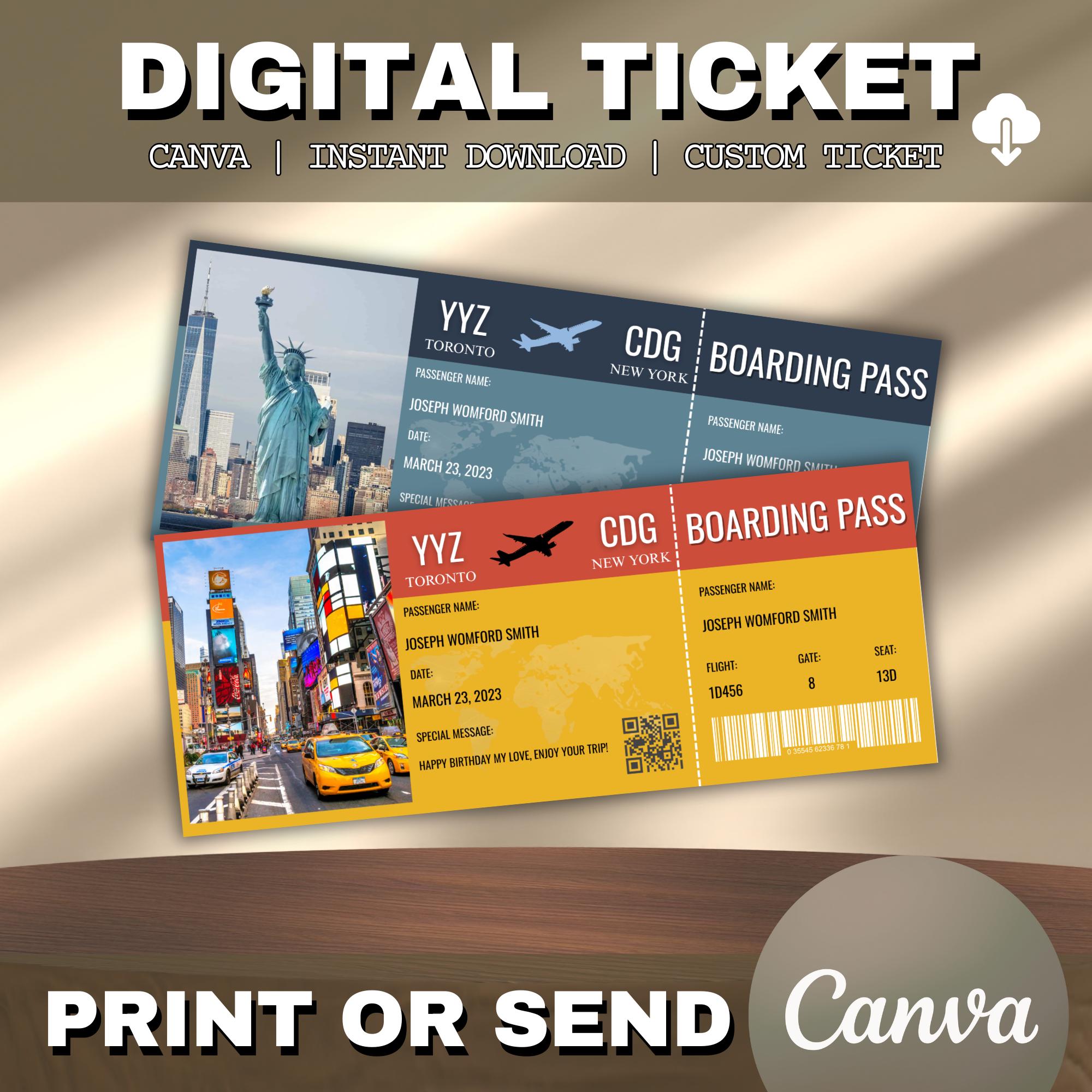 Digital New York Surprise Trip Gift Ticket, NYC Printable Boarding Pass, New York Printable Boarding Pass, NYC Vacation Ticket Surprise trip