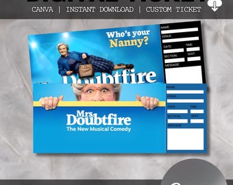 Bearbeitbare Mrs Doubtfire Musical Theater Ticket, personalisierte Geschenk offenbaren, bearbeitbare West End / Broadway Souvenir Andenken, sofortiger Download