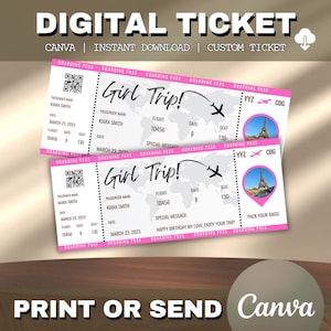 Bearbeitbare Bordkartenvorlage, druckbares personalisiertes Flugticket, Canva Bordkarte, digitaler Download Girls Trip Invite