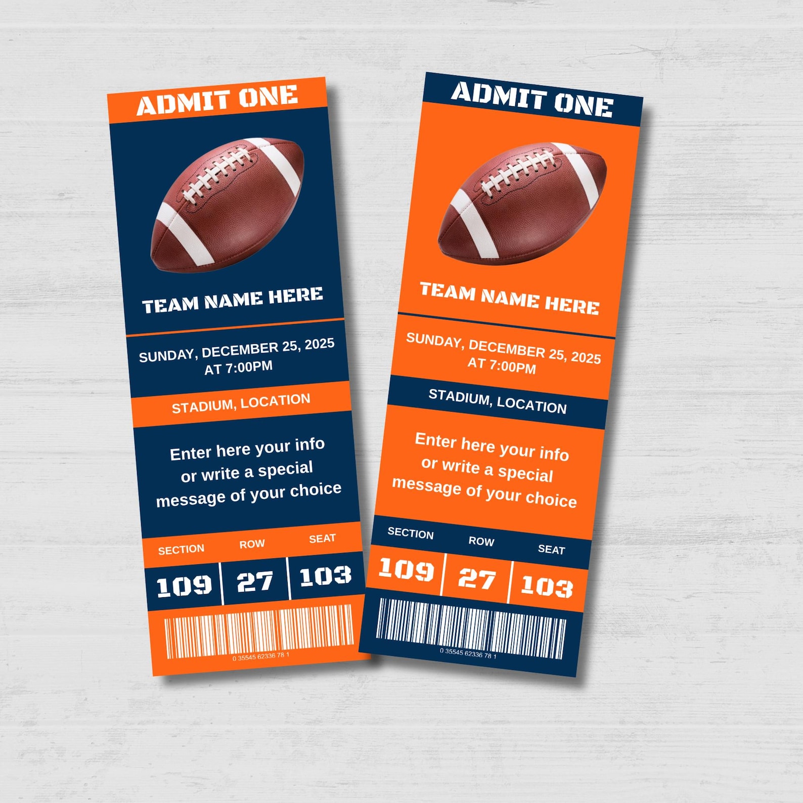 Color Ticket Editable Football Game DENVER Colors Ticket Template Surprise, Football ...