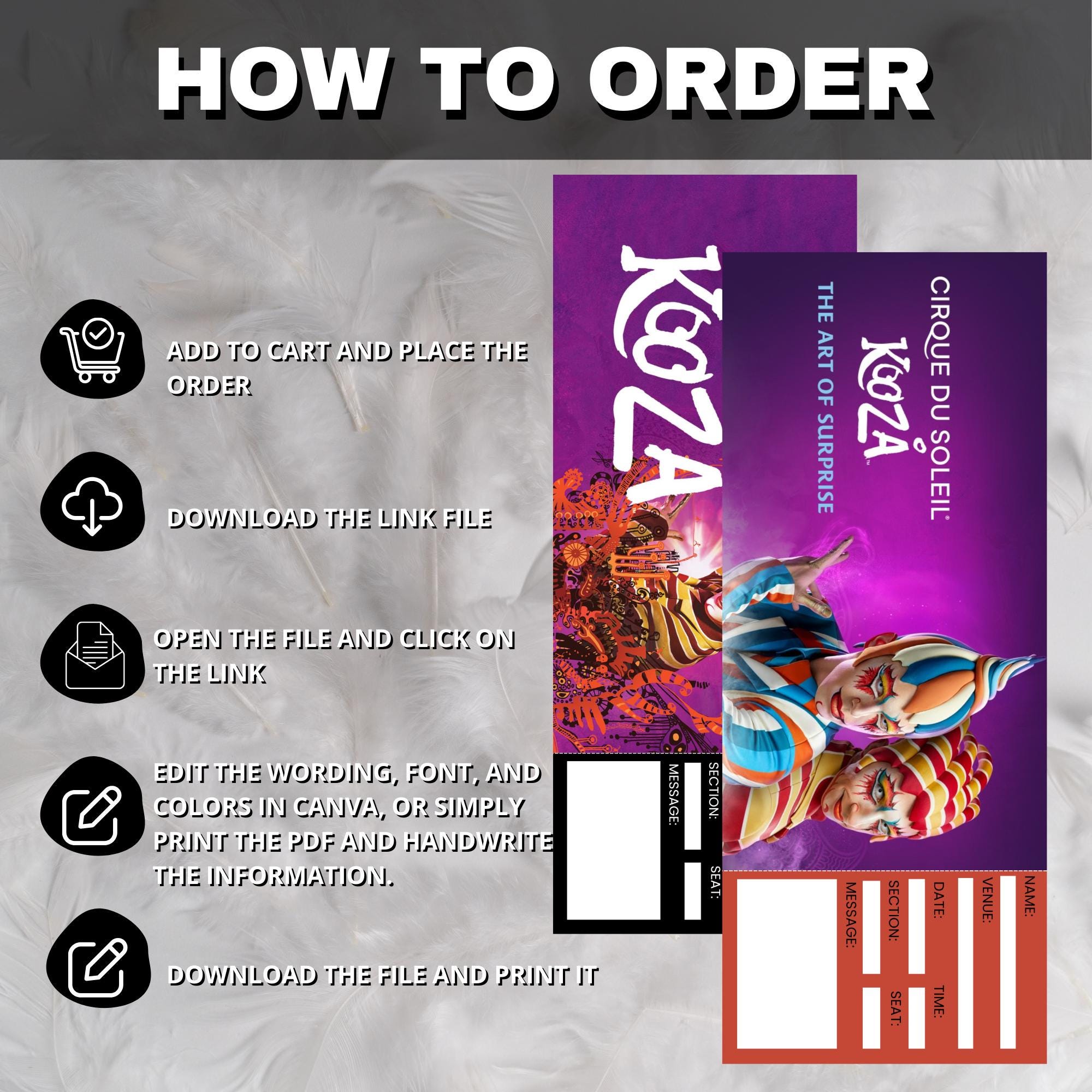 アート・デザイン・音楽 Carouschka's TICKETS Printable Cirque Du Soleil Kooza Ticket Live Musical Circus