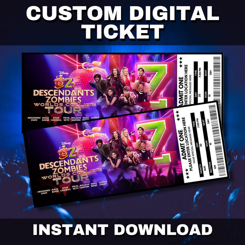 Printable Descendants Zombies Worlds Collide Tour Concert Show Pass ...
