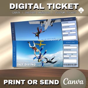 Digital SKYDIVING Surprise Gift Ticket, Skydiving Surprise Reveal, Skydiving Editable Event Ticket Template, SKYDIVE Experience Gift Voucher