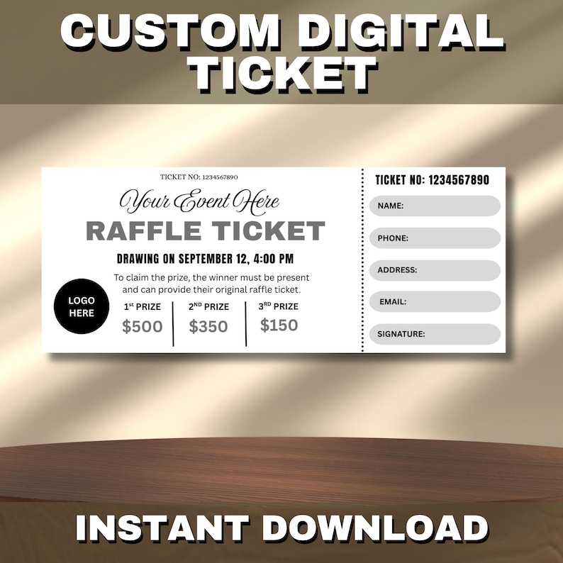 Editable Event Raffle Fundraiser Ticket Template | Printable Charity ...