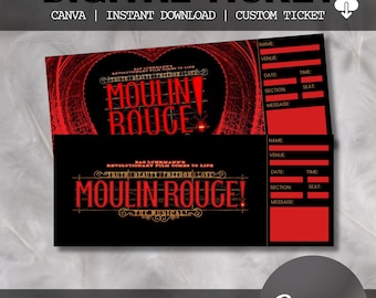 Printable Moulin Rouge Ticket: Broadway Musical Ticket | Editable Tickets | Musical Fake Surprise Ticket Moulin Rouge Souvenir Keep Sake