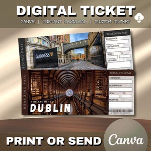 Digital DUBLIN Surprise Trip Ticket, IRELAND Printable Boarding Pass, Printable Vacation Ticket, Europe Vacation Gift Voucher, Editable Gift