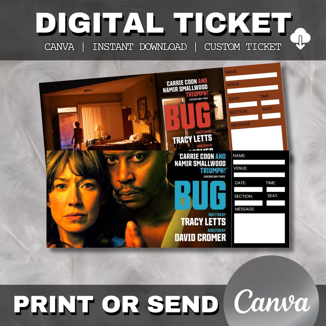 Editable Bug Theater Ticket, Bug Ticket, Personalized Broadway Show ...