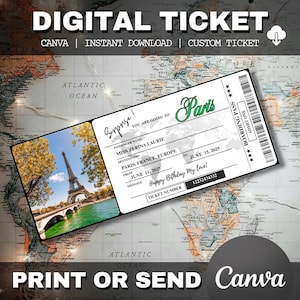 Printable Editable PARIS Surprise BOARDING Pass TICKET, Trip Ticket to Paris, Vacation Ticket, Editable Template, Instant Download