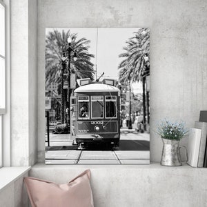 New Orleans Canal Streetcar Photograph, Black and White Louisiana Fine Art Print image 1