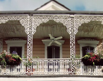 New Orleans Fine Art Photograph Print, "Balcony Oasis". French Quarter Wrought Iron Balcony, Louisiana Picture, NOLA Home Decor, Wall Art