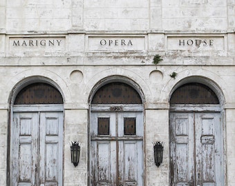 Door Photography, Living Room Wall Decor, New Orleans Art, Marigny Opera House Photography, Wall Art, White Gift, Distressed, Architecture