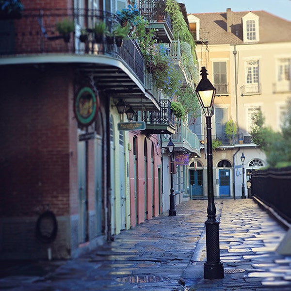 New Orleans French Quarter Art Print, Dawns Early Light, Affordable Photography, Mardi Gras, Street Lamp, Pirates Alley, 8x10, 11x14, 16x20