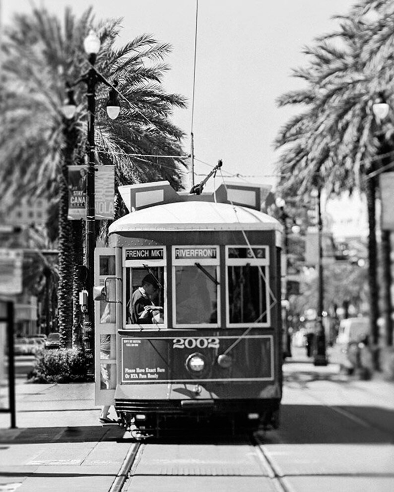 New Orleans Canal Streetcar Photograph, Black and White Louisiana Fine Art Print image 2