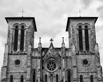 San Antonio Texas Fine Art Print, San Fernando Cathedral Photography,  Black and White Rustic Home Decor