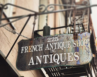 New Orleans Art Print, French Quarter Photography "French Antique Shop" Street Sign Picture 8x10, 11x14, 16x20, 20x24, 24,30, 24x36+