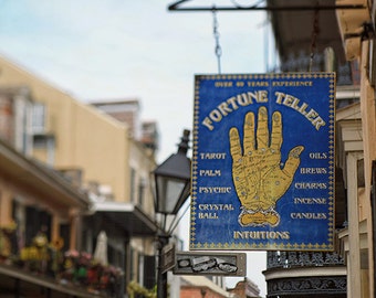 New Orleans French Quarter Art, "Fortune Teller" Sign, Colorful, Yellow, Cityscape, Mardi Gras.  Photography Print.