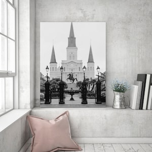 Black and White New Orleans Photograph, St. Louis Cathedral Louisiana Art Print, Oversized Wall Decor