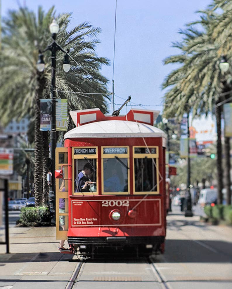 New Orleans Canal Streetcar Photograph, Black and White Louisiana Fine Art Print image 3