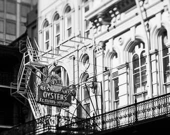 The Pearl Oyster Restaurant Photograph. New Orleans Architecture Photograph. Black and White Print, Affordable Wall Art, Home Decor, Travel