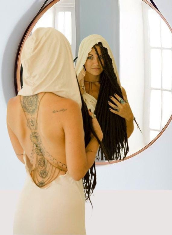 Cream goddess dress, backless dress, priestess dress, witch dress, hooded bamboo dress, off white dress, belly dance dress, ceremony dress