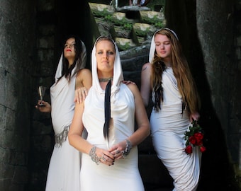 White backless hooded Goddess Dress , Bamboo Dress,Priestess Dress, Wedding Dress, Bellydance Costume,Dancing Dakini, Festival Dress,