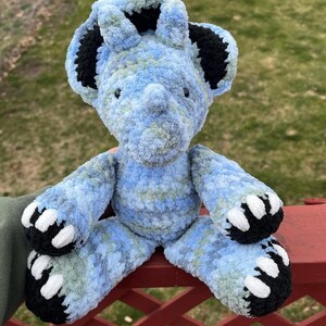 Crochet Light Blue Multicolor Triceratops Plushie | Triceratops Stuffed Animal | Cute Handmade Dinosaur | Dino Plushie