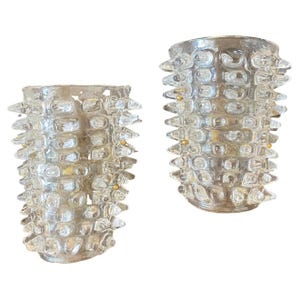 Two 1980s Mid-Century Modern Barovier Style Rostrato Murano Glass Wall Sconces