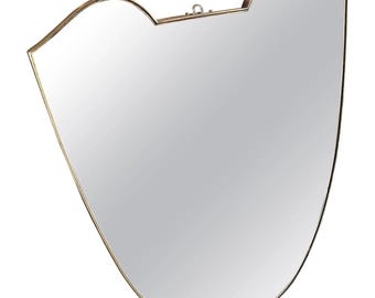 1950s Gio Ponti Style Mid-Century Modern Solid Brass Italian Wall Mirror