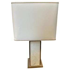 1970s Mid-Century Modern White Lucite and Brass Italian Table Lamp