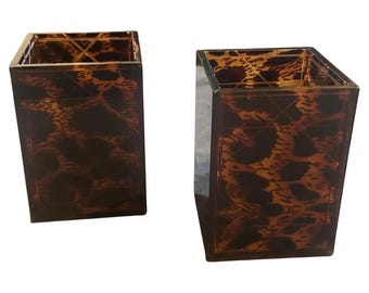 Two 1980s Mid-Century Modern Faux Leopard Lucite Containers Signed Dior Home