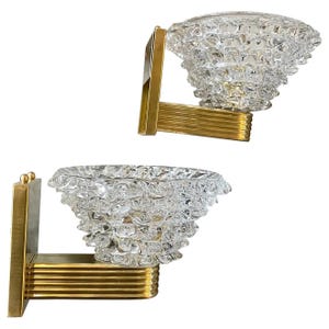 Two 1980s Barovier Style Mid-Century Modern Rostrato Murano Glass Wall Sconces
