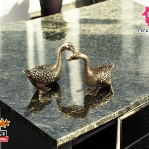 Brass Couple Goose Statue | Mini Animal Figurine | Retro Small Sculpture | Tea Pet Decor Ornament | Vintage Desk Display Piece